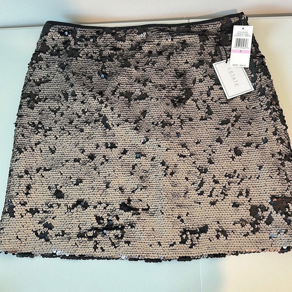 1. State Black and Silver Sequin Mini Skirt